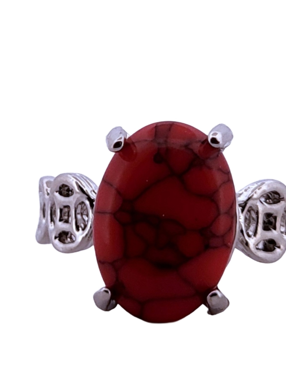 Oval Red Turquoise Silver Ring, size 9 385